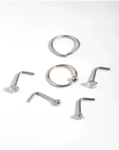 Lovisa - Surgical Steel Diamante Mixed Nose Ring 6-Pack
