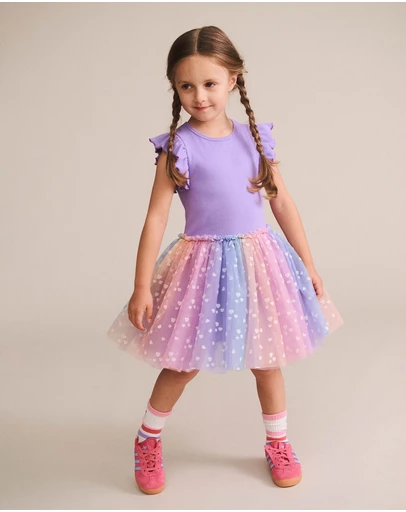 Huxbaby - Purple Short Sleeve Rib Dress - Babies-Teens