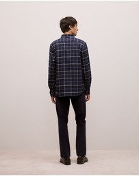 Trenery - Brushed Cotton Yarn Dyed Check Shirt in Navy