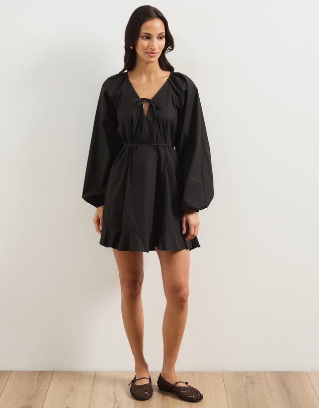 Atmos&Here - Melani Smock Mini Dress With Neck And Waist Tie