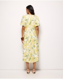 AERE - Clea Linen Puff Sleeve Midi Dress