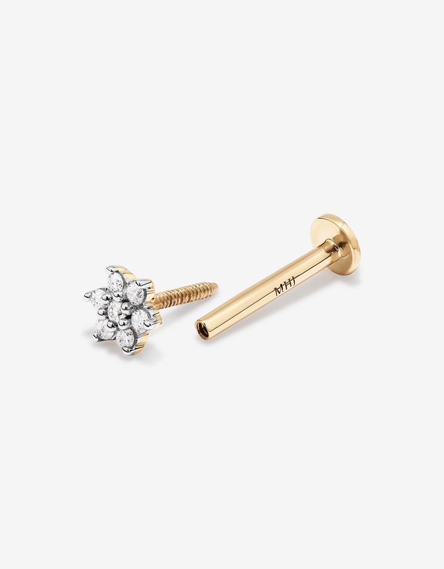 Michael Hill - Diamond Flower Flat Back Helix Stud Earring in 10kt Yellow Gold