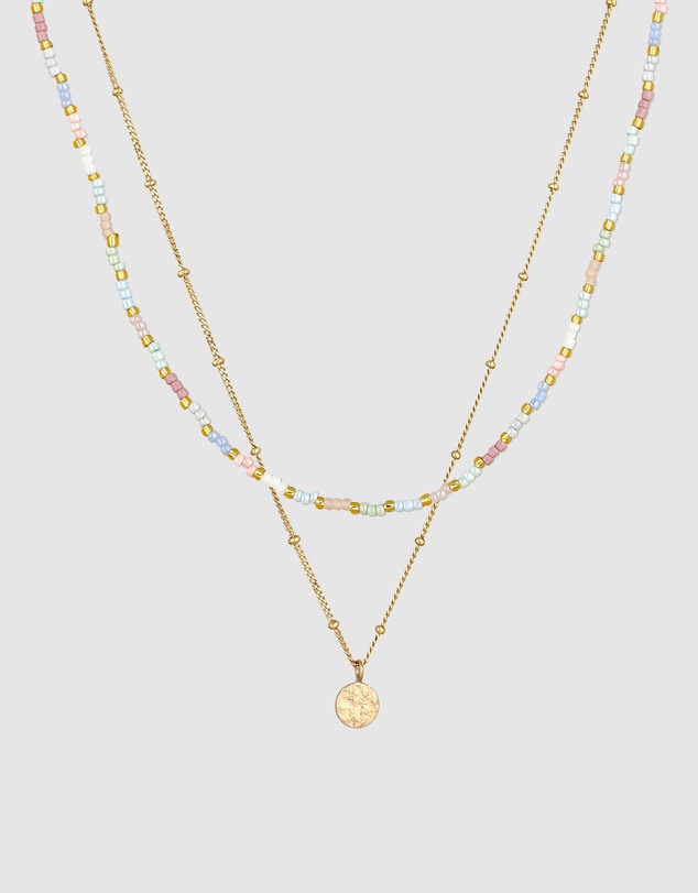 Elli Jewelry - Necklace Layer Ball Glass Bead 925 Sterling Silver Gold-plated