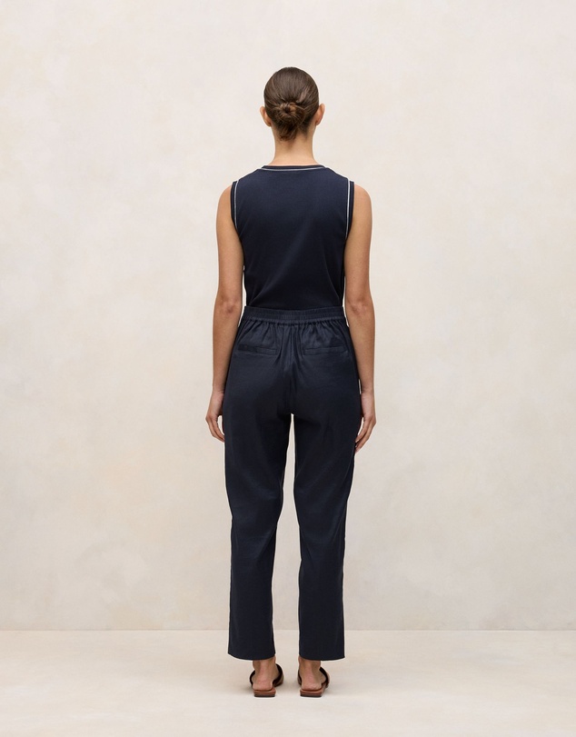 Trenery - Stretch Linen Blend Pull On Pant in Night Sky