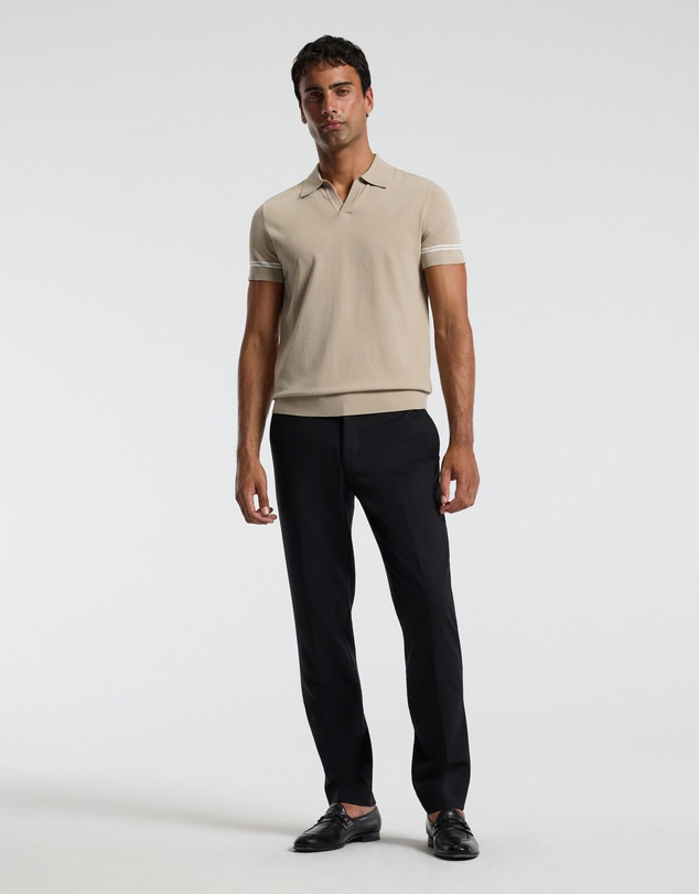 Calibre - Stripe Cuff Open Neck Polo Sand