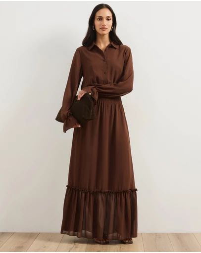 Atmos&Here - Button Through Shirred Waist Maxi Dress