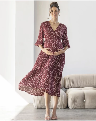 Angel Maternity - Dana Maternity Maxi Dress in Burgundy Floral