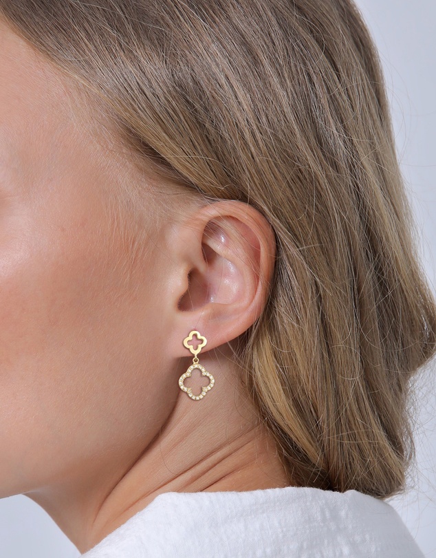 Elli Jewelry - Zirconia Cloverleaf Drop Earrings in Gold-Plated 925 Silver