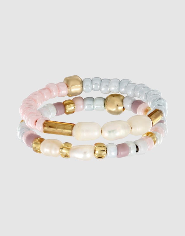 Elli Jewelry - Ring Set Festival with Freshwater Pearls Colourful in 925 Sterling Silver