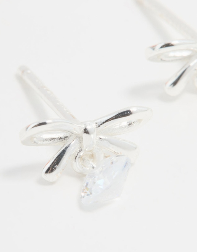 Lovisa - Sterling Silver Cubic Zirconia Bow & Drop Stud Earrings