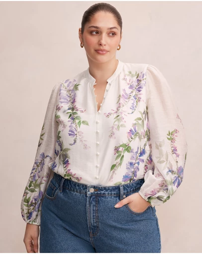 Forever New Curve - Dove Curve Placement Printed Blouse