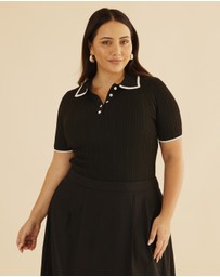 Atmos&Here Curvy - Olaria Contrast Knit Top