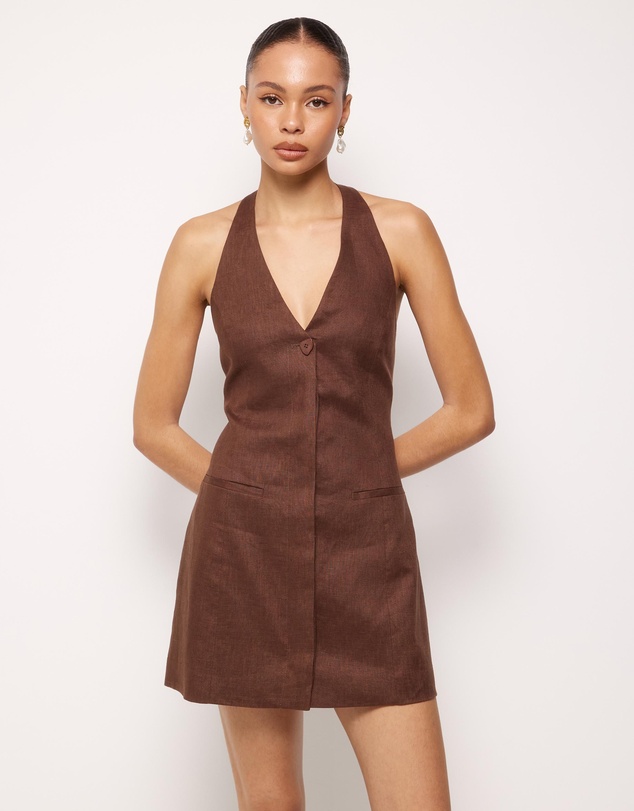 AERE - Tailored Linen Mini Halter Dress