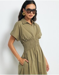 AERE - Carmine Shirred Waist Shirt Dress