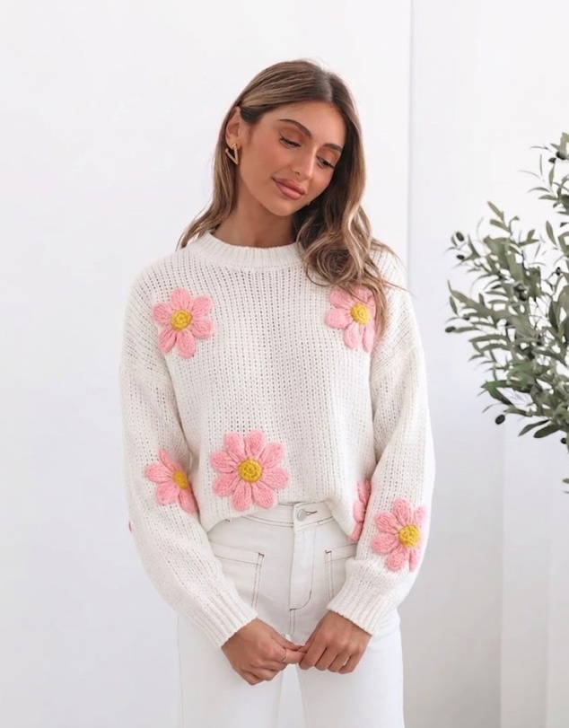 Esther & Co - Ryland Knit - White Floral