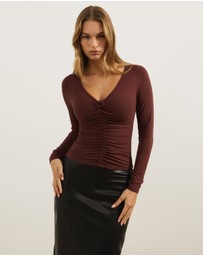 Atmos&Here - Sienna V-Neck Beaded Ruched Long Sleeve Top