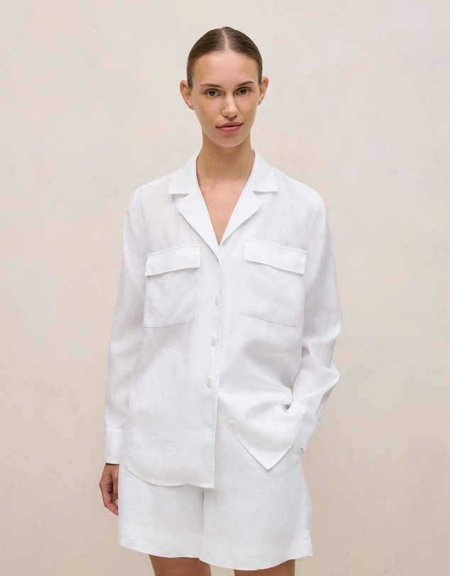 Trenery - Linen Pocket Detail Long Sleeve Shirt in White