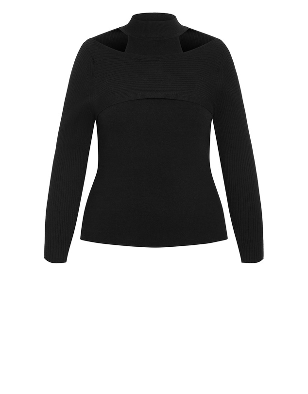 City Chic - Plus size Remi Cut Out Jumper - black