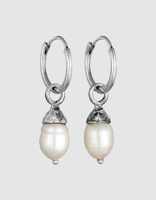Haze & Glory - ICONIC EXCLUSIVE - Raw Pearl Hoop Earrings in Oxidised 925 Silver