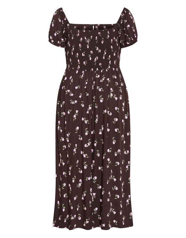 City Chic - Plus size Abbie Short Sleeve Field Print Maxi Dress - chocolate