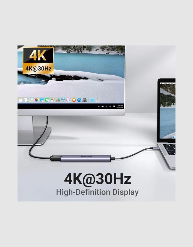 Ugreen - UGREEN 5-in-1 100W USB-C Hub 4K HDMI PD 5GPS Grey