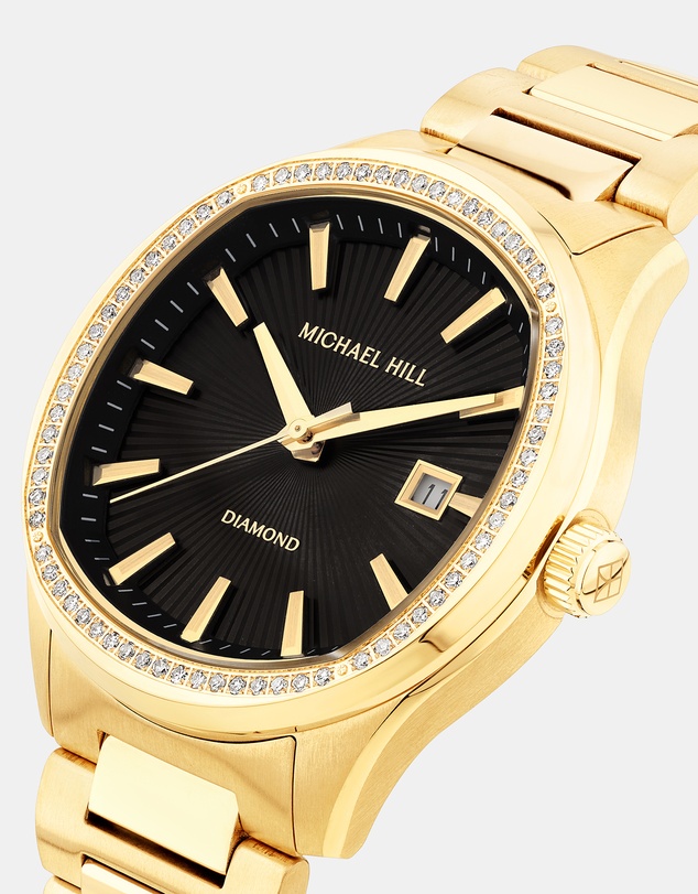 Michael Hill - Men's 0.60 Carat TW Diamond Quartz Yellow Gold Tone Stainless Steel Watch with Black Dial