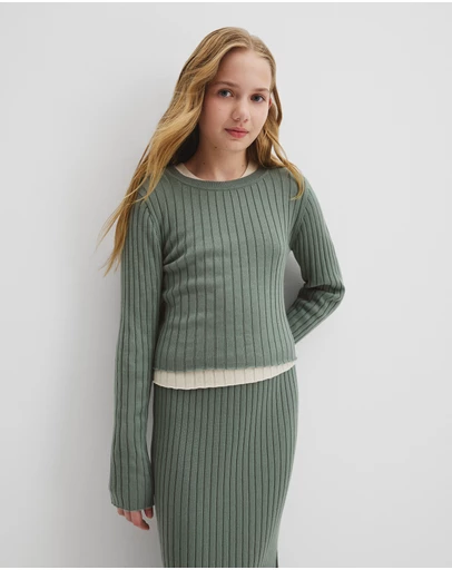 Country Road - Teen Cotton Rib Knit Long Sleeve Top