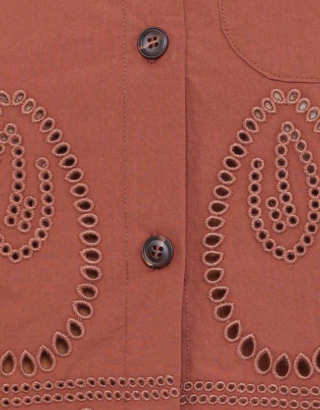 Petal & Pup - Williams Cropped Eyelet Button Up Shirt - Brown