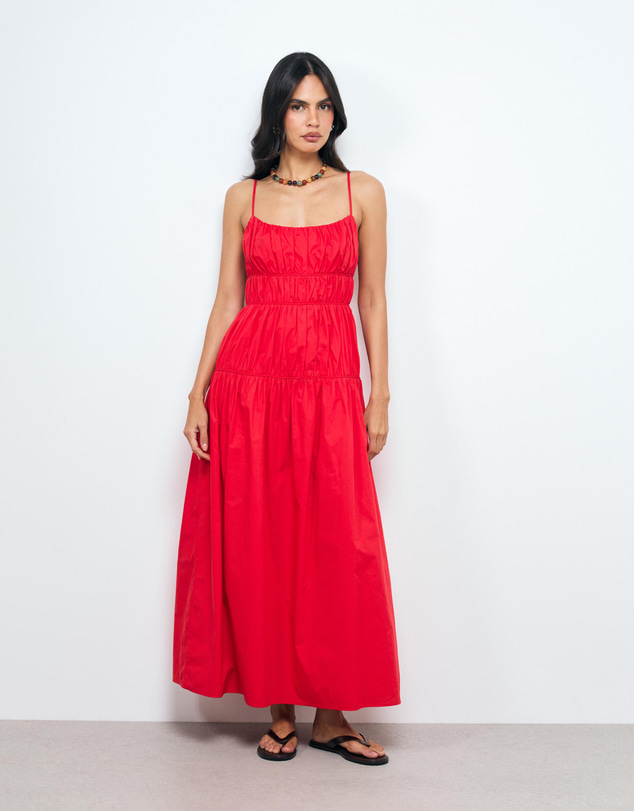 AERE - Lena Gathered Cotton Midi Dress