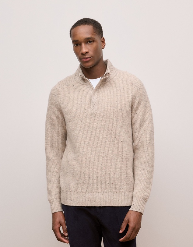 Trenery - Merino Nep Half Zip Pullover in Fawn