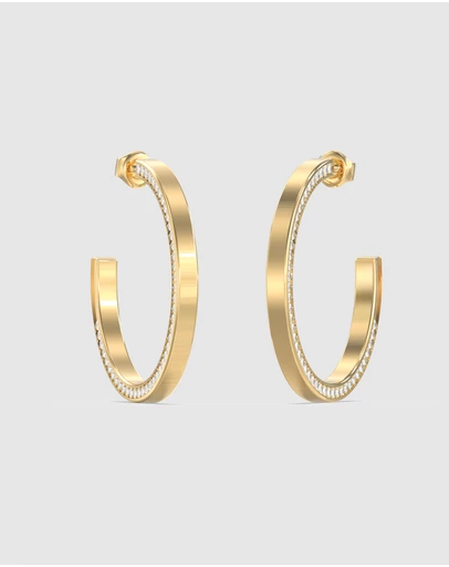 GUESS - GUESS Ladies Gold-Tone 40mm Crystals Hoops