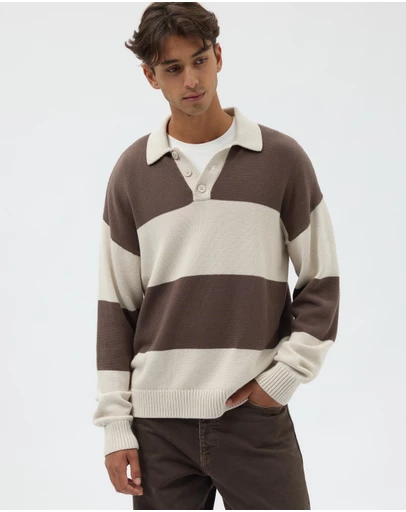AERE - Organic Cotton Stripe Knit Rugby Polo