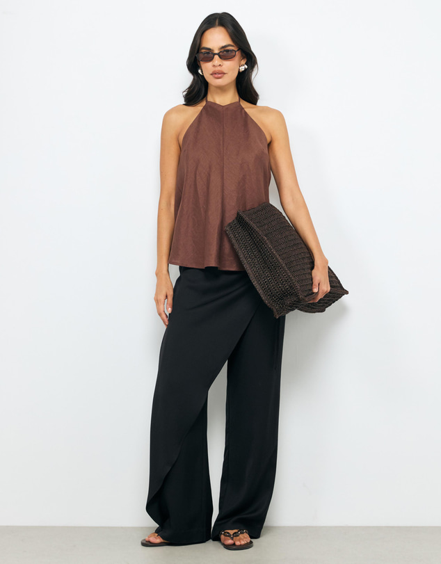 AERE - Draped Linen Halter Top