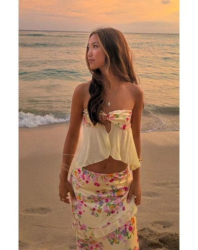 Beginning Boutique - Jacqulin Yellow Bloom Strapless Top