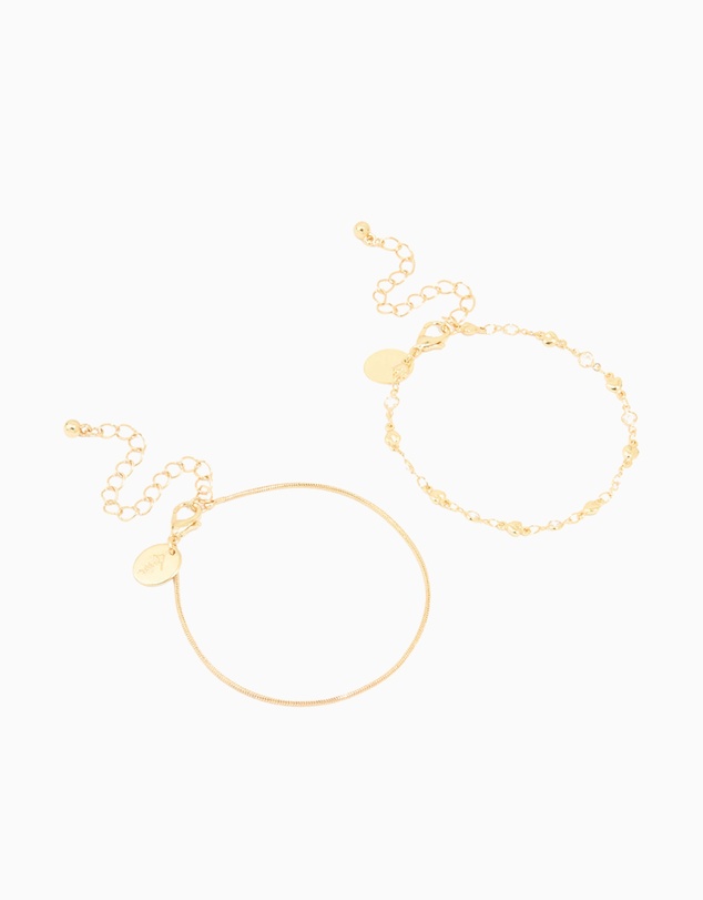 Lovisa - Gold Cubic Zirconia Heart & Snake Chain Bracelets 2-Pack