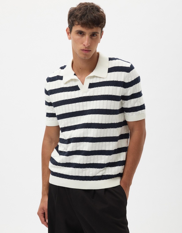 AERE - Stripe Cotton Knit Polo