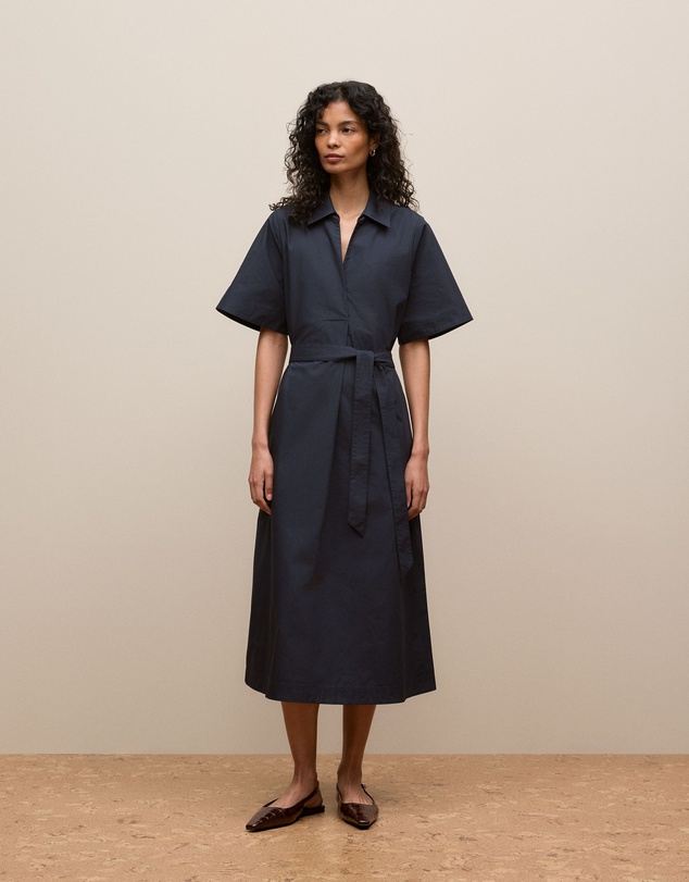 Trenery - Cotton Poplin Belted Popover Dress in Night Sky