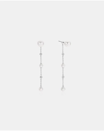 Ania Haie - Silver Cascade Shell Pearl Station Drop Stud Earrings