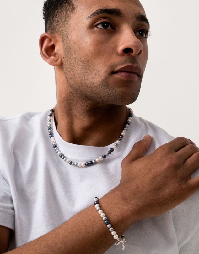 Dower & Hall - Men's Mixed Freshwater Pearl Necklace In Sterling Silver