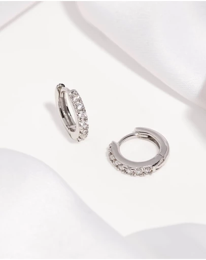 Wanderlust + Co - Classic Pave Silver 7mm Huggie Earrings