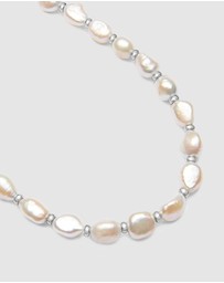Nialaya Jewellery - Men's Baroque Pearl Choker with Silver