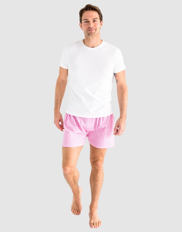 Sant And Abel - Men's Hepburn Gingham Pink Boxer Shorts