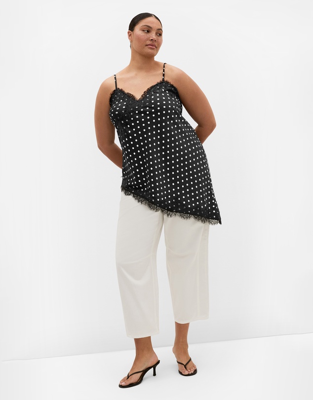 City Chic - Plus size Lace Spot Print Asymmetrical Satin Cami - black