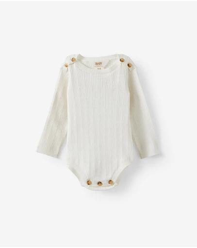 Cotton On Kids - Organic Knit Pointelle Long Sleeve Bubbysuit