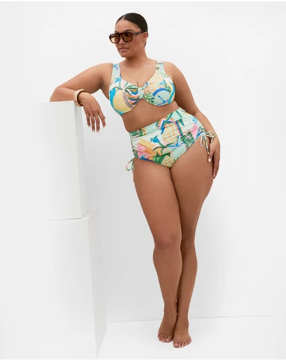 City Chic - Plus size Positano Print Hi Waist Bikini Brief - mint