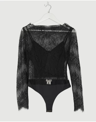 Revibe - Repaired Shona Joy Lambent Lace Long Sleeve Bodysuit - AU 10