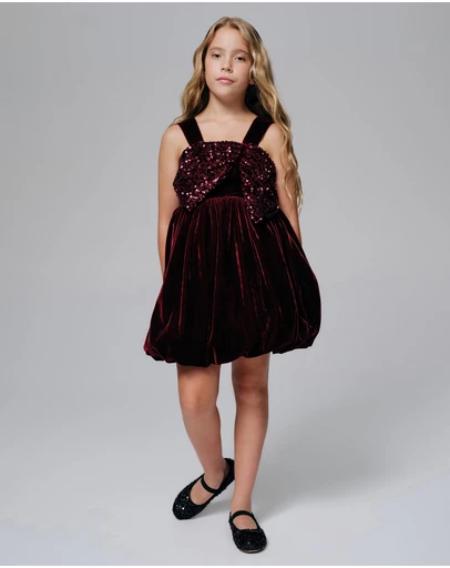 Bardot Junior - Kirrily Velour Bow Dress - Kids-Teens