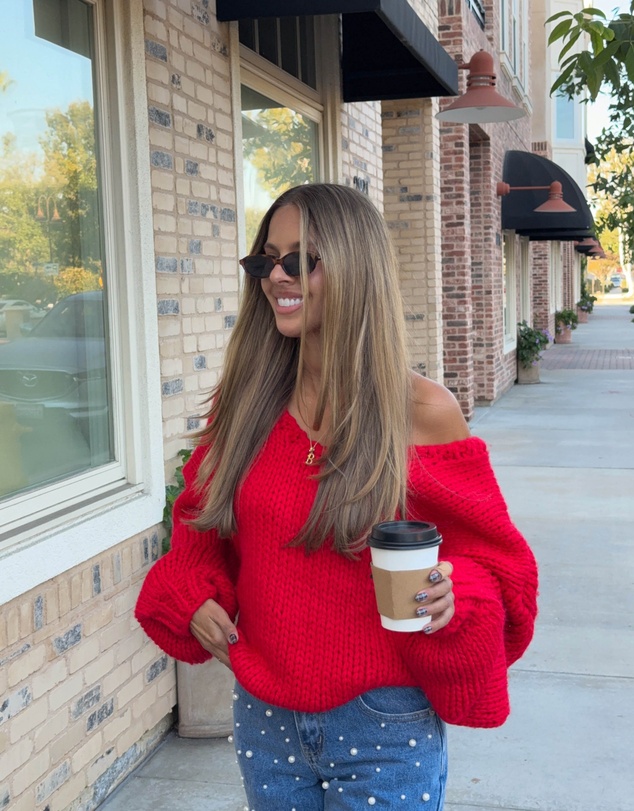 Beginning Boutique - Delvey Red Chunky Knit Sweater