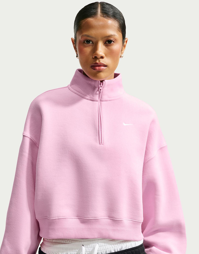 Nike - Studio Fleece Medium Weight Oversized 1/4-Zip Cropped Top