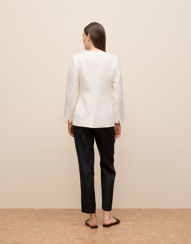 Trenery - Basketweave Linen Collarless Jacket in Pearl